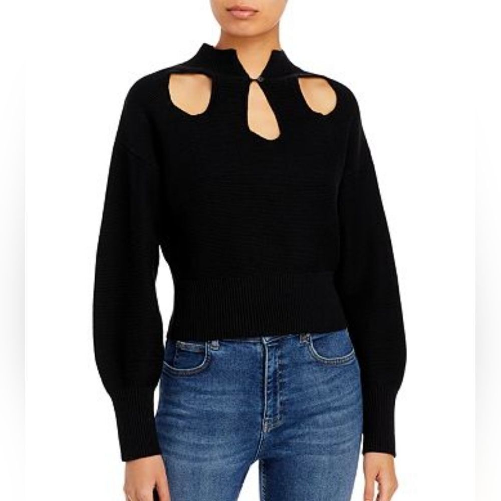 JOIE Irva CutOut Cotton Linen Sweater Black Size Medium
